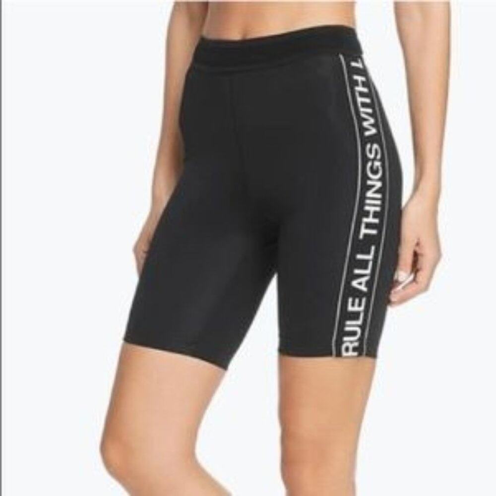 Pam & Gela Bike Shorts Sz S Rule All Things With Love Mesh Elastic Waistband